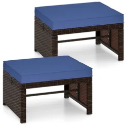 Tangkula Set Of 2 Patio PE Rattan Ottomans W/ Soft Zippered Cushions For Deck Outdoor -Beauty house GUEST e0fa1d63 158c 424e 945b 06117496281e
