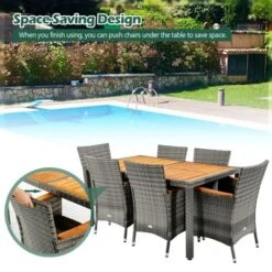 Tangkula 7PCS Patio Rattan Furniture Set Outdoor Conversation Set W/Cushions Acacia Wood Table -Beauty house GUEST e0fb41b3 e4ff 4a32 8eac 105587274fe8
