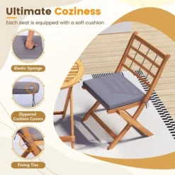 Tangkula 3 Piece Patio Wood Bistro Set Folding Table Chair Set W/Soft Seat Cushions Acacia Wood Frame High-Back Portable Chairs -Beauty house GUEST e14cb244 8fa6 4372 8f8c 9a4435d0dd3b