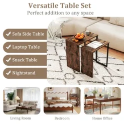 Tangkula Nesting Coffee Table Set Of 2 Modern Accent Sofa Side Tables W/ Faux Wood Top & Heavy Duty Metal Frame -Beauty house GUEST e14f5ea1 04a0 409e 894e 1262c5ee671e