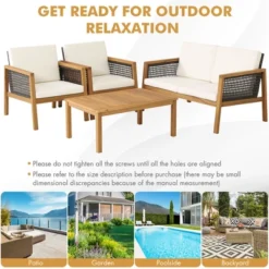 Tangkula 8PCS Patio Acacia Wood Furniture Set PE Rattan Conversation Set W/ Off White Cushions 17 Tangkula 8PCS Patio Acacia Wood Furniture Set PE Rattan Conversation Set W/ Off White Cushions -Beauty house GUEST e18f2edd 55a4 49fd 979c 422eaf5ef62a