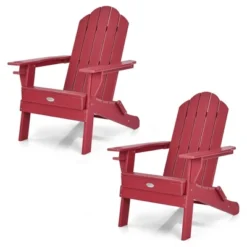 Tangkula 2PCS Patio Folding Adirondack Chair Weather Resistant Cup Holder Yard Red -Beauty house GUEST e18f3e7d 4a81 46ad 877a 9972f7c4bbb2