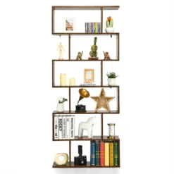 Tangkula 2 PCS 6-Tier S-Shaped Wooden Bookshelf Storage Bookcase Multifunctional Display Stand Shelf -Beauty house GUEST e193eadc 4226 48fa ac3a efca24bcaad2