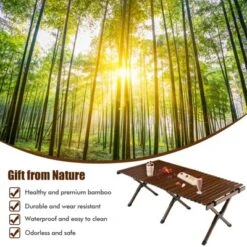 Tangkula Folding Wooden Camping Table Portable Picnic Table W/ Carry Bag Roll-up Bamboo Tabletop Outdoor Travel Camping Table Natural/Coffee -Beauty house GUEST e20bd5b4 6151 4cf4 b07c 546593910124
