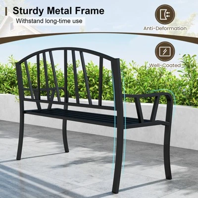 Tangkula 51" Metal Garden Bench Patio Slatted Bench For 2-3 People & Park-Style Loveseat 7 Tangkula 51" Metal Garden Bench Patio Slatted Bench For 2-3 People & Park-Style Loveseat - Image 5