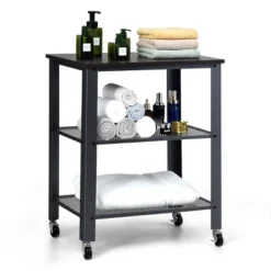 Tangkula Kitchen Utility Cart Industrial Coffee End Table W/Wheels Black/Silver -Beauty house GUEST e22f291f c2ce 46bb 8f08 171814c723d5