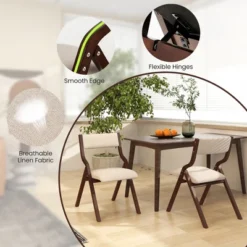 Tangkula Folding Dining Chairs Set Of 4 Wooden Table Chairs W/ Padded Seat Modern Coffee & Beige -Beauty house GUEST e2693201 f3b4 4e39 9637 e0cc2d57cecb