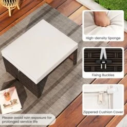 Tangkula Set Of 2 Patio PE Rattan Ottomans W/ Soft Zippered Cushions For Deck Outdoor