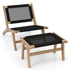 Tangkula 2PCS Teak Ottoman Footstool W/ Handwoven Cordage For Patio Porch Balcony Lawn -Beauty house GUEST e2c244ee 54bf 4af6 ae2c a4a1412ec7e0