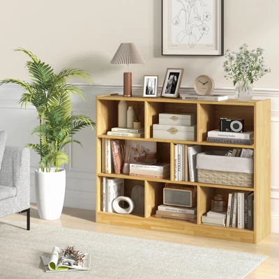 Tangkula Wood Storage Cube Bookcase 3 Tier 8 Cube Open Shelf Storage Cabinet With Anti-Toppling Devices Bookshelf Natural/Burlywood/Oak Grey/White 3 Tangkula Wood Storage Cube Bookcase 3 Tier 8 Cube Open Shelf Storage Cabinet With Anti-Toppling Devices Bookshelf Natural/Burlywood/Oak Grey/White