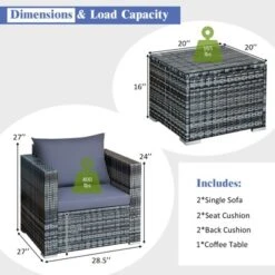 Tangkula 3-Piece Patio Wicker Conversation Set Bistro Rattan Sofa Chair With Washable Cushion Gray -Beauty house GUEST e3587114 960d 459d a34f 54e03a71829a