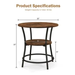 Tangkula 2-Tier Side Table Compact Round Metal Frame Coffee Table W/ Open Shelf Brown -Beauty house GUEST e385fbfe 9f97 4d02 85ab 91a93532abd3