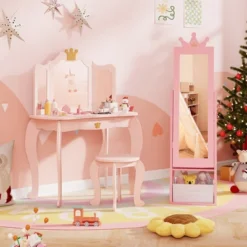 Tangkula Kids Jewelry Cabinet W/ Full-Length Mirror Foldable Drawer Anti-toppling System -Beauty house GUEST e3a0a357 a456 4bc1 b30c 0d2656ad6889