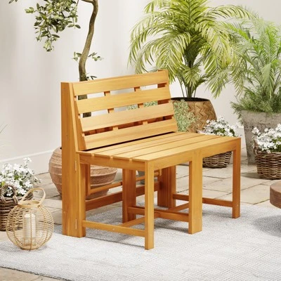 Tangkula 3-in-1 Outdoor Acacia Wood Loveseat Bench Furnitur W/ Slatted Seat For Garden 3 Tangkula 3-in-1 Outdoor Acacia Wood Loveseat Bench Furnitur W/ Slatted Seat For Garden