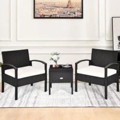 Tangkula 3PCS Rattan Patio Conversation Set Outdoor Furniture Set W/ Storage Table -Beauty house GUEST e3ee317b e679 4408 84e8 0a17667d6873