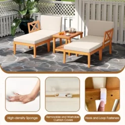 Tangkula 5 Pieces Patio Lounge Chair Set W/Ottomans Acacia Wood Patio Conversation Set W/Cushions Coffee Table Modular Outdoor Lounge Sofa Set -Beauty house GUEST e45adc49 30f5 44a6 8434 ecaf27a1a0e6