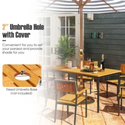 Tangkula 55” Patio Dining Table 6 People Acacia Wood Dining Table With Slatted Tabletop U-shaped Frame Adjustable Foot Pads -Beauty house GUEST e4fe2249 afcc 4ce2 99fc d4d17b7c61b4