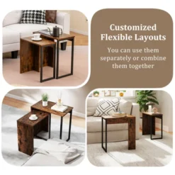 Tangkula Nesting Coffee Table Set Of 2 Modern Accent Sofa Side Tables W/ Faux Wood Top & Heavy Duty Metal Frame -Beauty house GUEST e512dd87 2720 45ef a5cc f422a39567fd