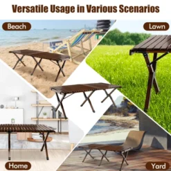 Tangkula Folding Wooden Camping Table Portable Picnic Table W/ Carry Bag Roll-up Bamboo Tabletop Outdoor Travel Camping Table Natural/Coffee -Beauty house GUEST e516f16f ed19 4f1c a257 3afe90c81cb8