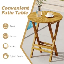 Tangkula Patio Folding Side Table 23.5" Teak Wood Round End Table Fully Assembled Natural -Beauty house GUEST e5180f5c 0c0c 44dc 887b 21ccf798ba68