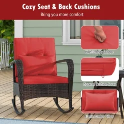Tangkula 3 Piece Outdoor Rocking Set Rattan Rocker Chairs W/ Tempered Glass Coffee Table Red -Beauty house GUEST e56fa555 90f6 4635 84e9 724efd92e82e