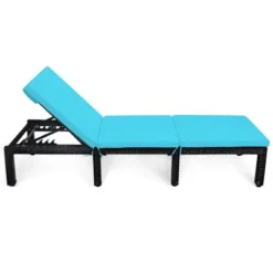 Tangkula Adjustable Rattan Patio Chaise Lounge Chair Couch W/ Turquoise Cushion -Beauty house GUEST e587f996 c123 49d4 8bbf f719c2536ddf
