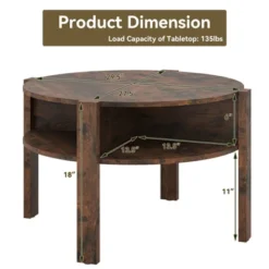 Tangkula Round Coffee Table With 4 Side Compartments 2-Tier Circle Coffee Table -Beauty house GUEST e5af5c93 3dea 4a76 868f e1a44948b53a