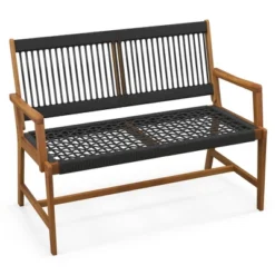 Tangkula Patio 2-Person Acacia Wood Bench All-Weather Rope Woven Outdoor Garden Natural -Beauty house GUEST e62464cf 842a 4c9a 88ad d40f88c7953d
