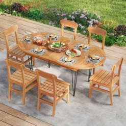 Tangkula 71" Patio Dining Table 6 Person Large Oval Table W/ Teak Wood Tabletop -Beauty house GUEST e63c1e41 21b1 4826 9560 e7e27b7f48c4