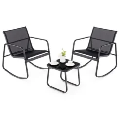 Tangkula 3 Piece Rocking Bistro Set Patio Furniture Set W/ 2 Rocking Chairs & Glass-Top Coffee Table -Beauty house GUEST e6dc5f0a fd2c 45f5 8fb7 d3f44c9f5ee3