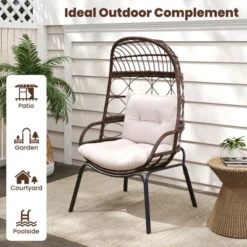 Tangkula PE Wicker Egg Chair Patio Cocoon Lounger W/ Comfortable Cushions & Metal Frame -Beauty house GUEST e71eb7cc 857a 4da3 93e0 6d13ca01a29a