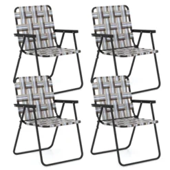 Tangkula Set Of 4 Webbed Lawn Chairs, Outdoor Patio Folding Chairs W/ Heavy-Duty Metal Frame Lightweight Portable Web Camping Chairs Brown/Blue/Red -Beauty house GUEST e79fd129 cd34 452b 836b 9782e8e9b252
