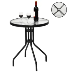 Tangkula 3 Pieces Bistro Set Outdoor Furniture Set With Tempered Glass Table Umbrella Hole -Beauty house GUEST e7a115bb 6a4a 4cbe 818e 8a9b76ce3cfb