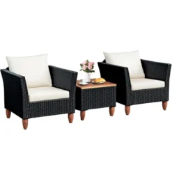Tangkula 3-Piece Wicker Patio Furniture Set Outdoor Conversation Set W/ Cushions & Coffee Table -Beauty house GUEST e844ddcc 5a21 4a90 adbe 5b6d80015b24