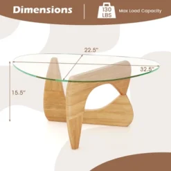 Tangkula Triangle Coffee Table W/ Tempered Glass Top & Adjustable Rubber Wood Base -Beauty house GUEST e8536cac cf3c 4252 ac91 ddb3e5799447