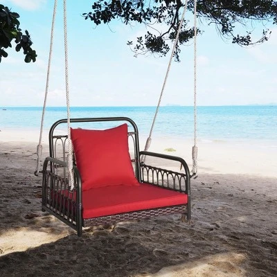 Tangkula Single Person Hanging Swing Outdoor Hanging Seat W/ Back Cushion & Seat Cushion 7 Tangkula Single Person Hanging Swing Outdoor Hanging Seat W/ Back Cushion & Seat Cushion - Image 5