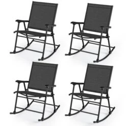 Tangkula 4pcs Patio Folding Rocking Chair Heavy-Duty Metal Frame Rockers Outdoor -Beauty house GUEST e8e21016 e9aa 4e27 9592 af8c13460c92