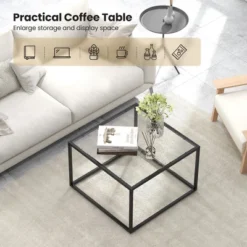 Tangkula Glass Coffee Table 27.5 Inch Modern Square Metal Frame Living Room Transparent -Beauty house GUEST e8f34a3d fb7c 400e be04 79930927804d