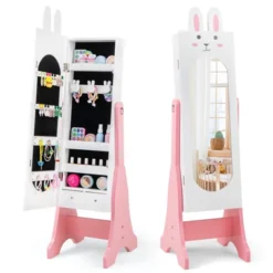 Tangkula Kids Jewelry Armoire Cabinet Free-Standing Full Length Mirror With Storage And 4 Tilt Angles -Beauty house GUEST e990be98 95cf 42cb 8659 d005e4bb3ac5