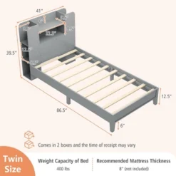Tangkula Twin Size Bed Frame Wooden Platform Bed Kids Bed Frame W/ Bookcase Headboard -Beauty house GUEST e9920651 cc47 4b82 8ada 98853ee9add6