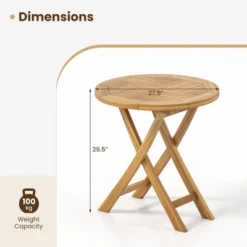 Tangkula Patio Teak Wood Dining Table 27.5" Round Side Table W/ Slatted Tabletop -Beauty house GUEST e9c87423 a028 420e aa31 e71dbbf6d798