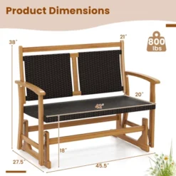 Tangkula Patio Rattan Glider Bench Swing Gliding Rocker For 2 W/ Acacia Wood Frame -Beauty house GUEST ea3e8388 5f97 4169 8d5b 66e690450d46