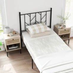 Tangkula Rattan Nightstand Boho End Table With Drawer & Open Shelf For Living Room Oak -Beauty house GUEST ea5bfa8b 40a4 4e93 bfc7 9c476e6e1657