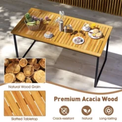 Tangkula 3 PCS Outdoor Dining Set For 6 W/Acacia Wood Tabletop Metal Frame Umbrella Hole -Beauty house GUEST ea870387 47f9 4ddc a4cf 7e40a6996d73