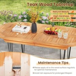 Tangkula 71" Patio Dining Table 6 Person Large Oval Table W/ Teak Wood Tabletop -Beauty house GUEST ea8a9c23 85ca 4d58 9ef9 9141567a8bc9