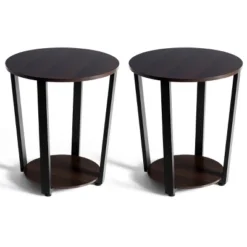 Tangkula 2 PCS 2-Tier Industrial Round End Table Metal Sofa Side Table With Storage Shelf -Beauty house GUEST eae11f5a 1325 4d96 b100 1e6234124904