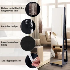 Tangkula 64" Jewelry Cabinet Armoire W/ 3-Color Lights Adjustable Shelves & Wheels -Beauty house GUEST eae4bd46 9029 497c a6d9 1b441a189b1f