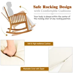 Tangkula 2PCS Patio Wooden Rocking Chair Set Garden Outdoor W/ Coffee Table Cushion -Beauty house GUEST eb02818f ce18 4a74 acf7 e3319c562ef5