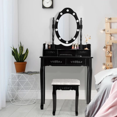 Vanity Table Set Detachable Makeup Table Dressing Desk With Mirror & Cushioned Stool Brown/White/Black 3 Vanity Table Set Detachable Makeup Table Dressing Desk With Mirror & Cushioned Stool Brown/White/Black
