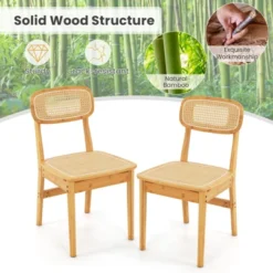 Tangkula Rattan Dining Chairs Set Of 2 Kitchen Dining Chairs With Simulated Rattan Backrest & Wood Frame -Beauty house GUEST eb44cd24 56d8 43c4 b3ea 6fee64632252